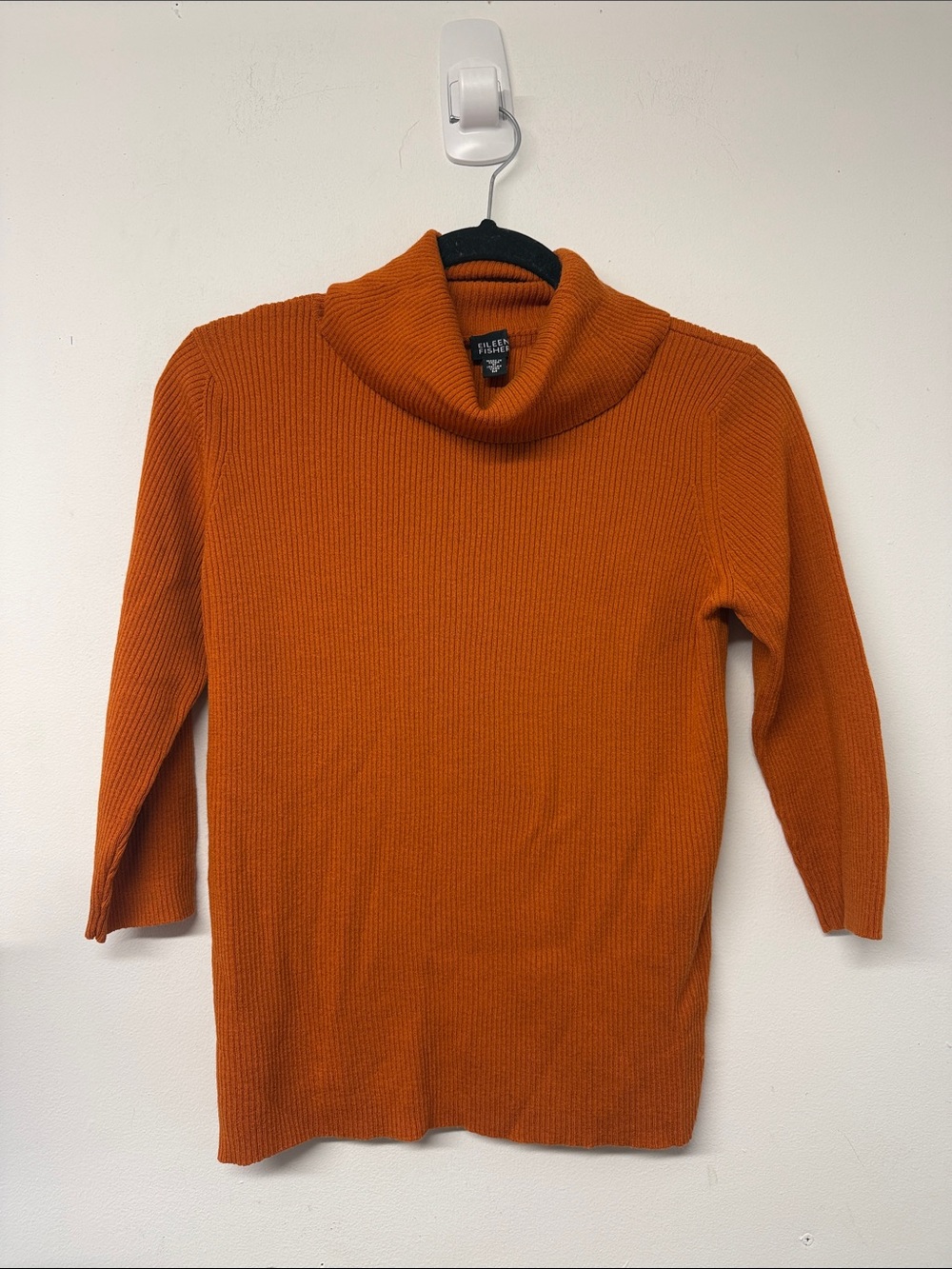 Eileen Fisher Rust Orange Ribbed Cowlneck Sweater